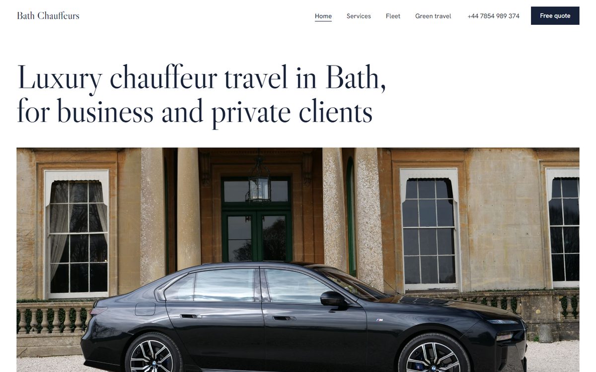 Version 7: a large heading above a photograph of a black saloon outside a Georgian house